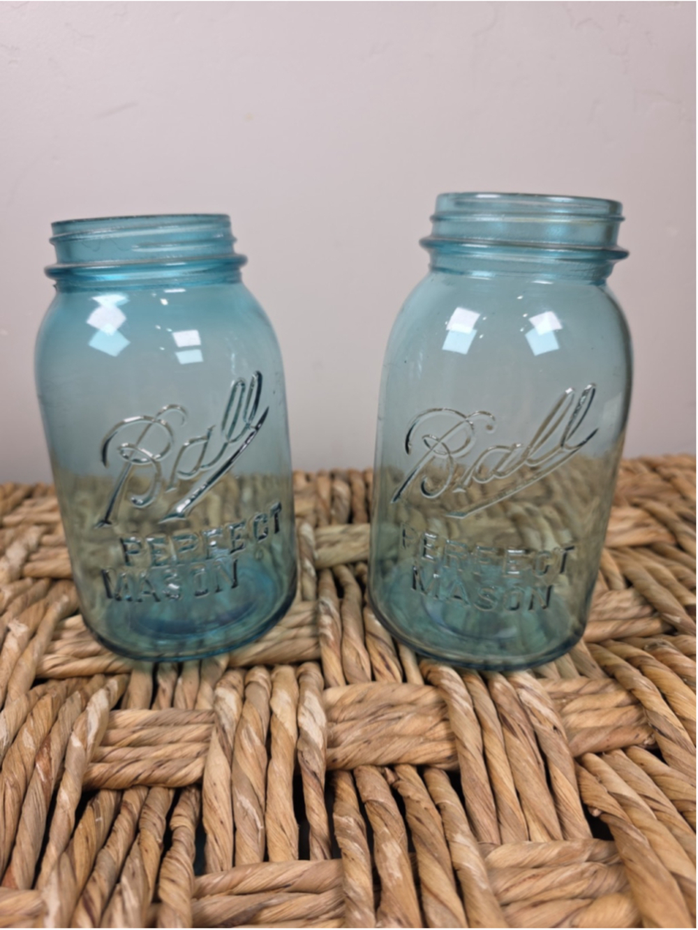 Antique Ball Perfect Mason Blue Aqua Canning Jars Lot of 2 c1913-1923 #8